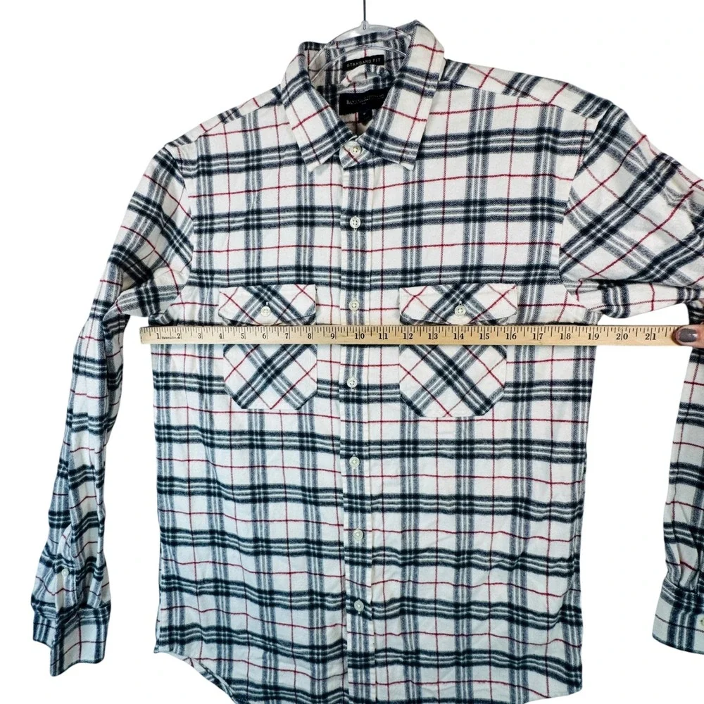 Banana Republic Mens S White Black Red‎ Plaid Flannel Shirt Standard Long Sleeve